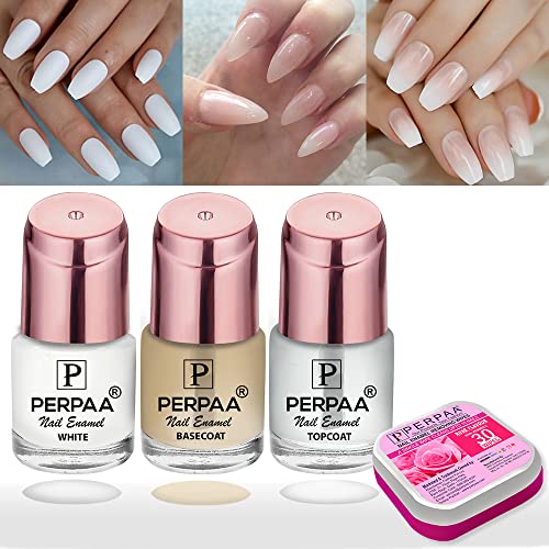 PERPAA® Super Stay Quick-drying, Long-Lasting Gel Based Nail Care Combo of Base Coat,Top Coat & White Nail Polish(7.5ml Each) With FREE Nail Wipes