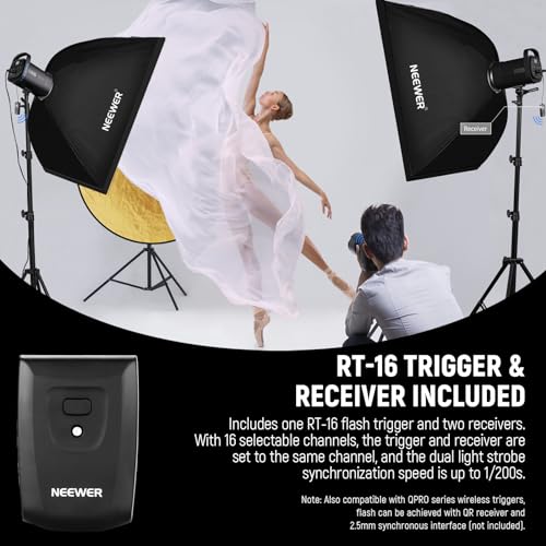 NEEWER 600Ws Studio Monolight Flash Light Kit: 2 Pack S101-300W 5600K Strobe Lights with 150W Modeling Lamps/Bowens Mount/Softboxes/Stands, Reflector/RT-16 Trigger/Bag for Photography Portrait Product