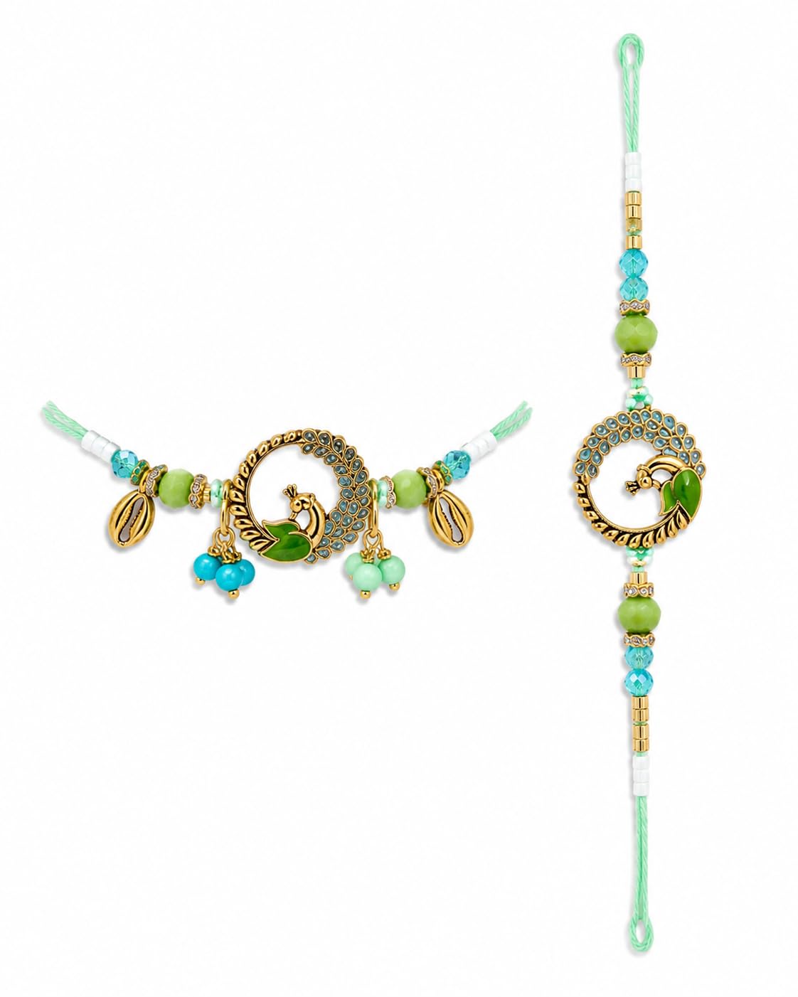 Peacock Rakhi Set of 2 Rakhis for Brother | Designer Peacock Rakhi Set for Bhaiya Bhabhi | Roli Chawal Pack-image-17