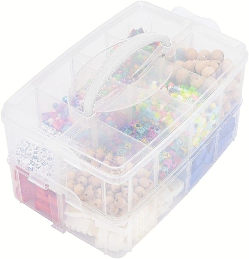 Vaessen Creative Plastic Organiser Box with 3 Layers, 24 Compartment Storage Box for Storing and Organising Arts and Crafts Supplies, Sewing and Jewelry