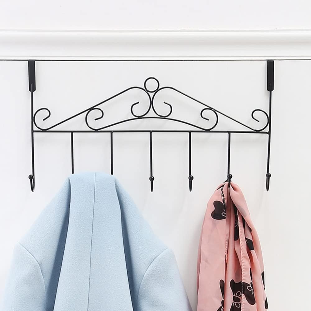 Over Door Metal Hanger Bracket 7 Hooks Towel Hat Coat Hanging Storage Rack Overdoor Organizer Accessories