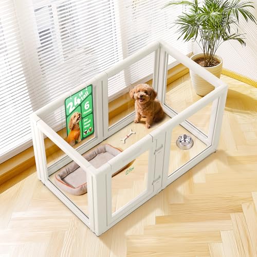 FXW AuraSpace Acrylic Indoor Dog Playpen for Puppies and Small Dogs, 24 Inch, 6 Panels, White