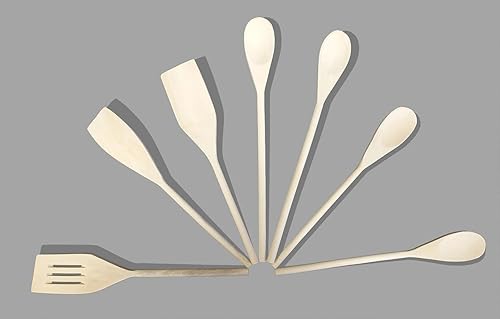 Miniatura 10 de Juego de utensilios de madera orgánica de 7 piezas, espátula y cucharas | Herramientas de cocina ecológicas y seguras