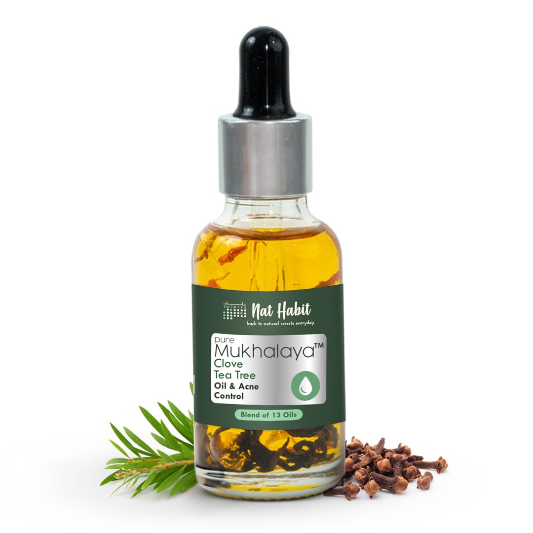 Nat Habit Clove Marigold Mukhalaya, Face Oil For Acne Control, with Blend of 13 Cold Pressed Oils For Natural Oily Skin Condition & Balance Sebum Secretion, No Mineral Oil or Chemical (30ml)