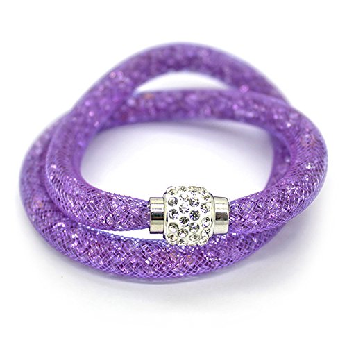Preisvergleich Produktbild Damen-Armband Netzschlauch lila zweireihig Glitzerkristallen u. Shamballa Kugel Netzoptik Armband