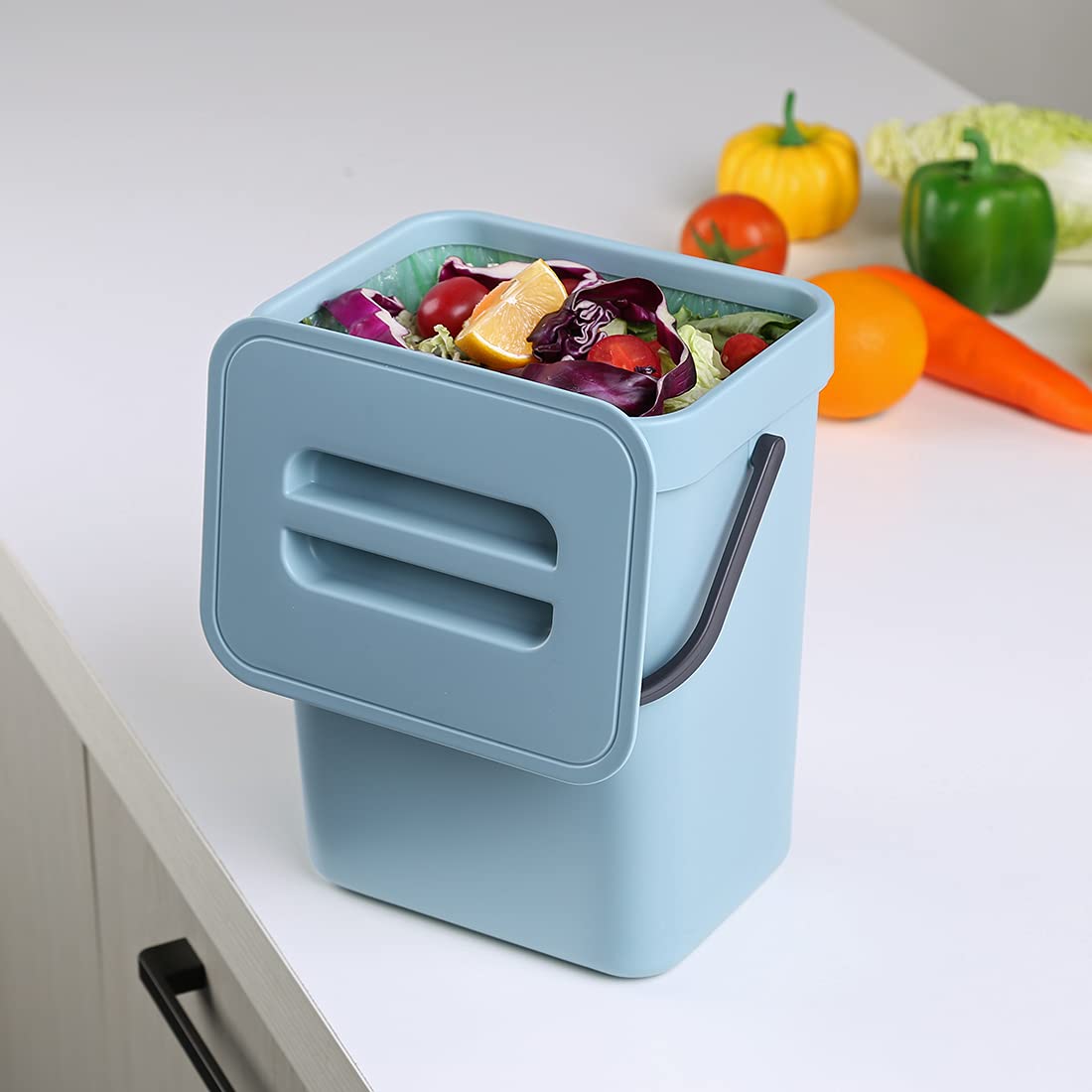 FINESSY Cestino Per Compost Da Cucina In Acciaio Inox | 5 Litri, Inodore, Con Filtro A Carbone E Secchio Interno Rimovibile - 3