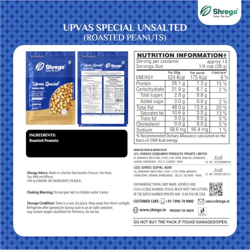 Image of SHREGO Upvas Special Roasted Peanut Unsalted, Healthy Snack, Vacuum Packed (360 Gm)