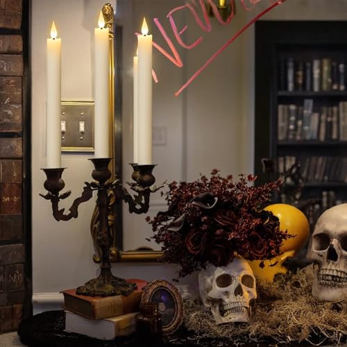 Image of GenSwin Rechargeable Flameless Taper Candles with Charging Base, 6 Pack LED Candles Battery Operated with Remote Timer, Real Wax Flameless Candlesticks for Halloween Christmas Decorations(Ivory)