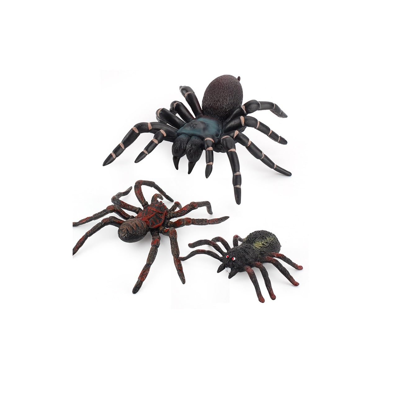 MEKLITRZ Realistic Rubber Spider Toy, PVC soft plastic,Smelless Halloween Decoration Party Favors Gag Novelty Practical Jokes for Boys and Girls,Durable Small Spiders(3pcs)