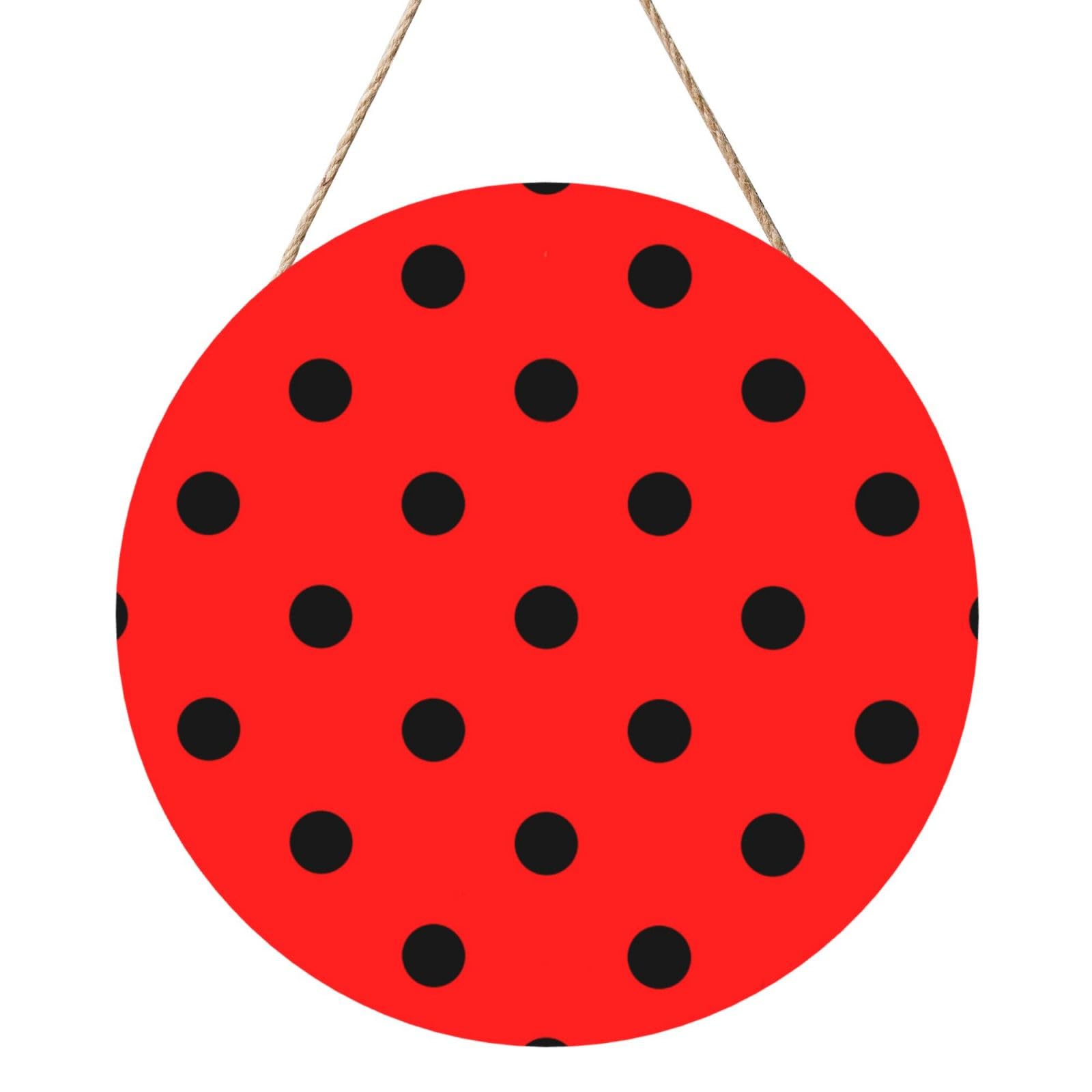 InOmak Red Polka Dot, Round Wood Panel Painting 12 in, Wall Hanging Painting For Home
