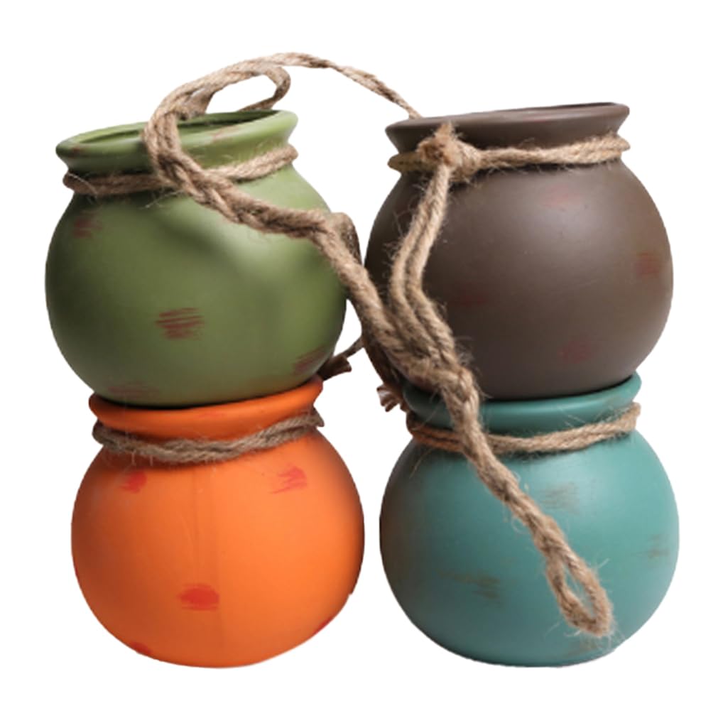 Ameble 4PCS Mini Ceramic Hanging Planter Dangling Pots, Ceiling Mount Flower Planters for Indoor Outdoor Garden, Home Decor, Succulent Holder