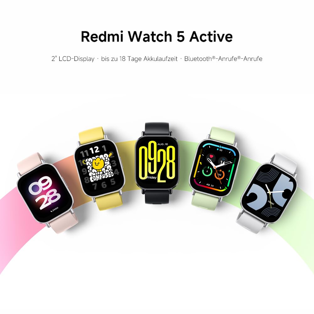 Xiaomi Redmi Watch 5 Active Smartwatch, 2.0" LCD Display, 18 Tage Akku, 140+ Sportmodi, Herzfrequenz- und SPO₂-Tracking, 5ATM Wasserdicht, Bluetooth-Anrufe, Fitness-Tracker, Schlafüberwachung