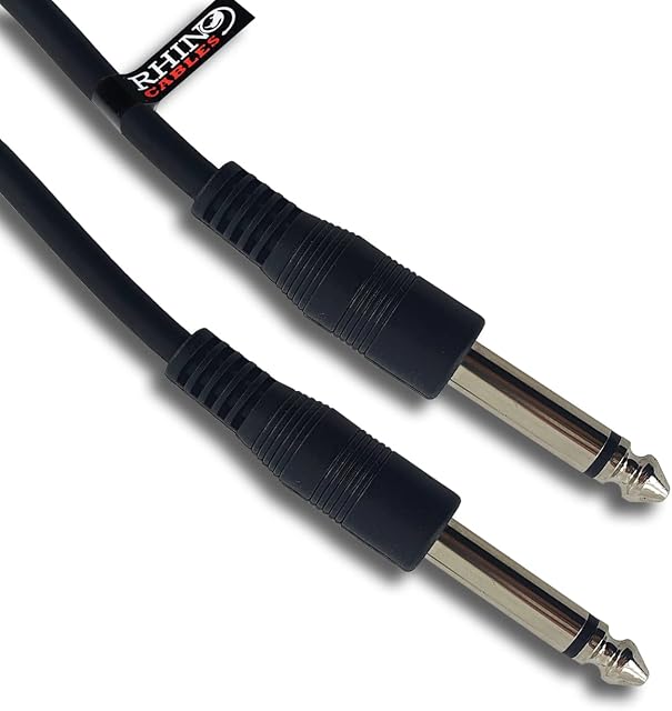 rhinocables Stereo Audio Cable 6.35mm 1/4" Lead Mono Jack Instrument Cable Plugs (Male to Male) for Electric Guitar, Bass, Amp, Keyboard, and Sound Mixing, Black (15cm)