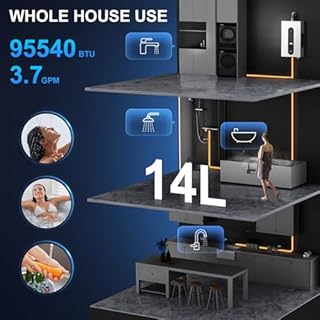 Tankless Water Heater Propane Gas, 14L Instant Hot Water Heater with Fahrenheit Digital Display, Indoor Installation Up to 3.7GPM, 95540BTU
