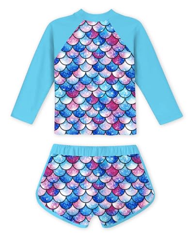 Image of TUONROAD Girls 2 Pieces Rash Guard Swimsuit Long Sleeve Tankini for 4-10 Years