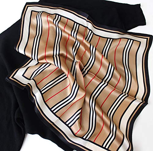 Jerla Women's Men's Small Square 100% Real Mulberry Silk Satin Scarfs Hair Head Face Scarf 21" X 21" (Stripe Khaki) #TOP1