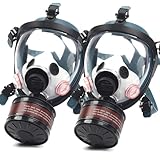 HANUU Gas Mask, Gas Masks Survival Nuclear and Chemical with 40mm Activated Carbon Filter, Tactical Full Face Respirator Mask for Gases Dust Vapors Chemicals Spray Paint Sanding Welding (2 Pack)
