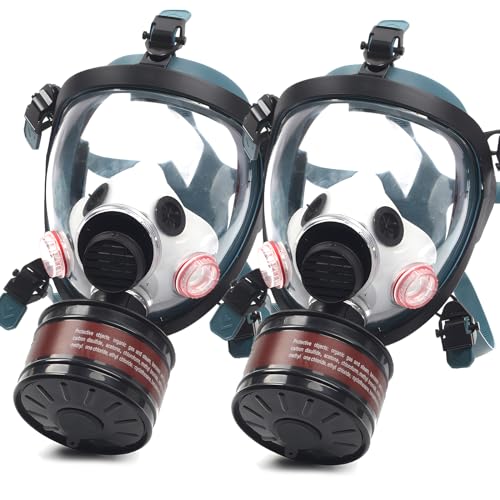 HANUU Gas Mask, Gas Masks Survival Nuclear and Chemical with 40mm Activated Carbon Filter, Tactical Full Face Respirator Mask for Gases Dust Vapors Chemicals Spray Paint Sanding Welding (2 Pack)