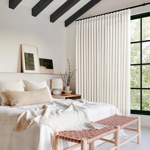 Image of Extra Wide 100 Inch Width Curtains 96 Inches Long Pinch Pleated | for Patio Sliding Door, Light Filtering, Semi Sheer, Linen Drapes, Back Tab, Cream Ivory, 100 x 96 Curtain, for Living Room