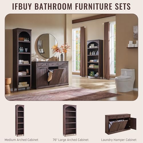 Image of IFBUY Triple Tilt Out Laundry Hamper Cabinet, Trash Cabinet, Brown