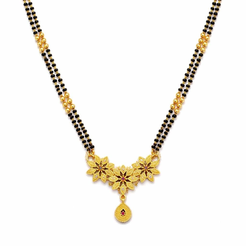 nkr gold Gold Plated Mangalsutra for Women Traditional Black Beads Chain with Floral Pendant | Designer Short Mangalsutra Necklace for Wedding, Ethnic & Bridal Jewellery Gift-picture-10