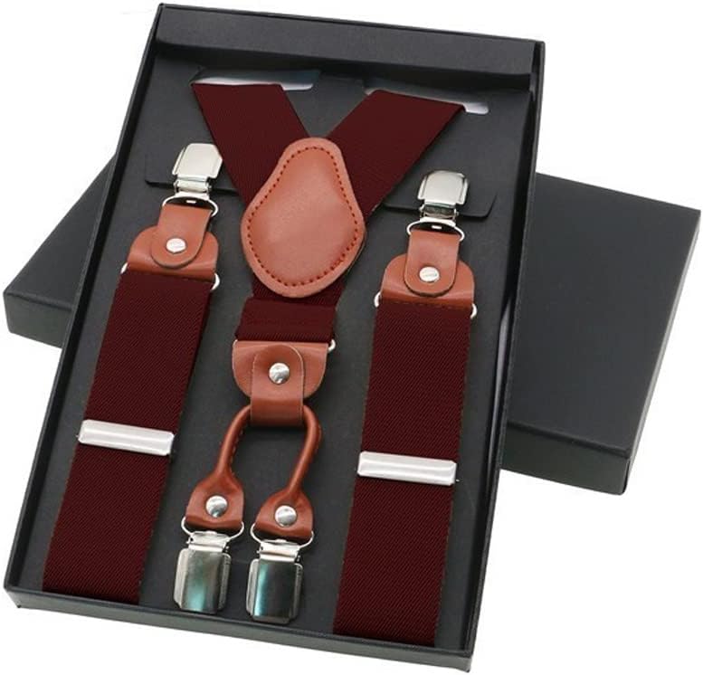 Leather Alloy Braces Male 4 Clips Suspenders Unisex Vintage Casual Trousers Strap