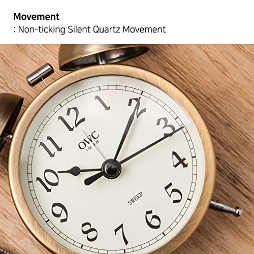 Owc Classical Bronze Twin Bell Metal Alarm Clock, Small - Silent Non-Ticking, Backlight, Perfect For Heavy Sleepers/Bedroom/Bedside/Desk #TOP5