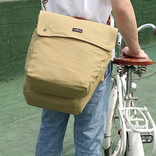 Tourbon Canvas Cycling Bicycle Bike Pannier Rear Seat Bag Rack Trunk (Waterproof, Roll-Up) (Khaki) #TOP7