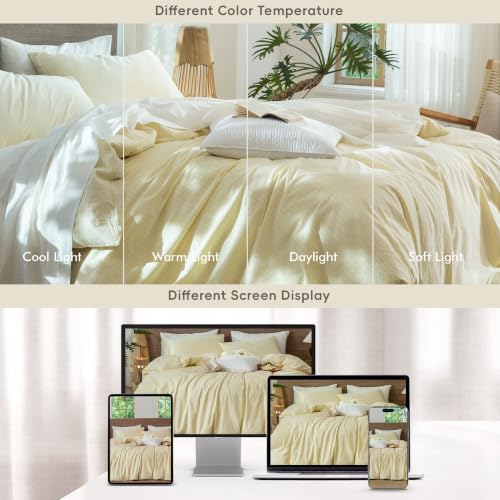 Image of MooMee Striped Duvet Cover Set 100% Washed Cotton Linen Like Queen | Relaxed Linen-like Texture. Soft, Breathable & Long-lasting Comfort. Lightweight. Hidden Zipper with 8 Interior Corner Ties