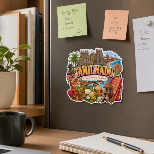 Image of Zesta Wooden Fridge Magnets Set | Refrigerator Decor Magnets for Kitchen | India Souvenir Fridge Magnet Collection | Wooden Magnet for Fridge Door Decoration (Tamil Nadu)
