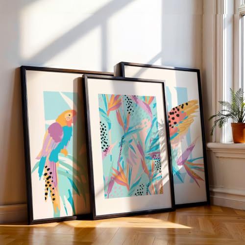 Image of NoWorries Perrot tropical art wall painting for home decoration, Set of 3 Wall decor frames for living room and bedroom (Tropical pattern) (Theme-illustration) (Art-4, 17x25inch)