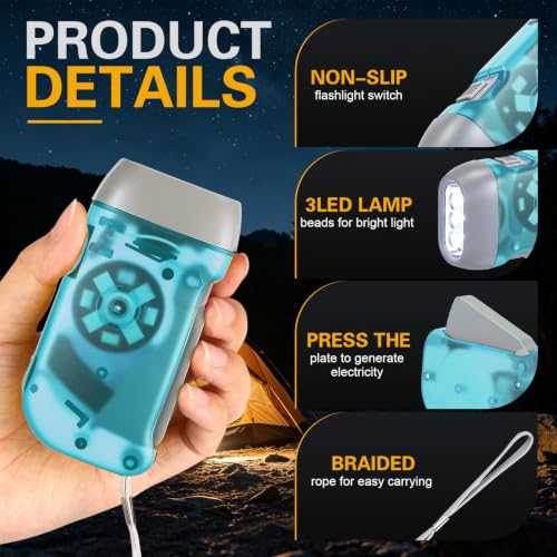 Image of Mudder 24 Pack Hand Crank Flashlight | No Battery Emergency Flashlight, Self Powered, Portable Light Dynamo Torch, for Survival Kit Outdoor Hiking Emergency