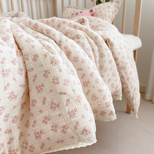 Image of BuLuTu Crib Quilted Blankets Muslin Baby Blanket Toddler Quilt Super Soft Lightweight Kids Comforter Reversible Toddler Blanket for Stroller Travel, Galsang Pattern, 47 inchx59 inch