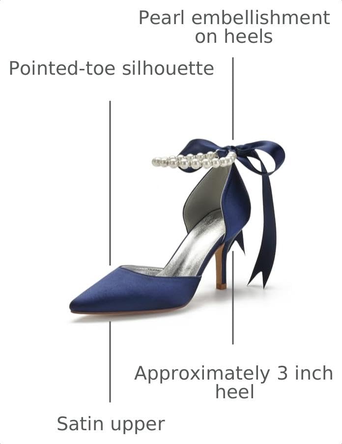 Image of Women's Pearl White Wedding Shoes for Bride High Heels Pointed Toe Bridal Shoes Satin Prom Party Dress Pumps Sandals