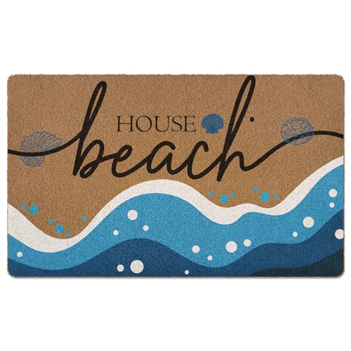 XLDLIOO Beach Coastal Summer Door Mat, Beach House Doormat, Ocean Welcome Front Door Mat Indoor Outdoor Entrance, Beachy Seashell Artificial Coir Doormats Rugs for Patio Entry Home Decor, 30x17in