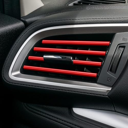 Image of Car Auto Air Conditioner Vent Outlet Trim Strip, DIY Decoration Chrome PVC Car Interior Moulding Trim Strip Line for All Straight Air Vent Outlet (Red) (Pack of 4)