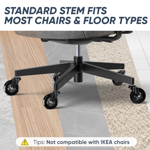 Image of TICONN Office Chair Caster Wheels Set of 5 for Tile, Hardwood Floors and Carpets, Universal Fit for Most Chairs (Black)