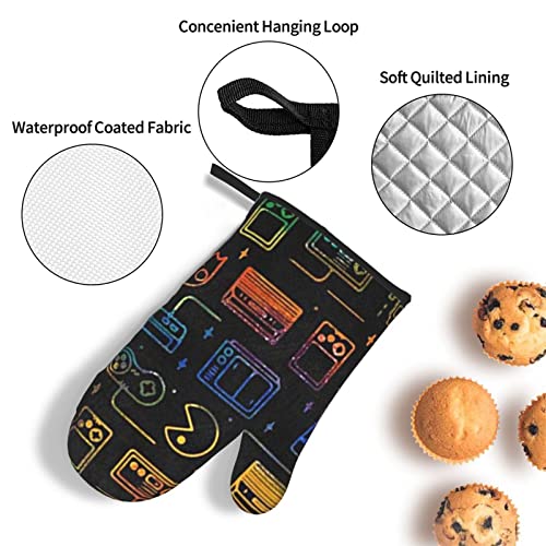 Game Video Gaming Pattern Oven Mitts And Pot Holders Sets-Heat Resistant Kitchen Non-Slip Print Grip Oven Mitts Microwave Barbecue Cooking Baking Barbecue #TOP4