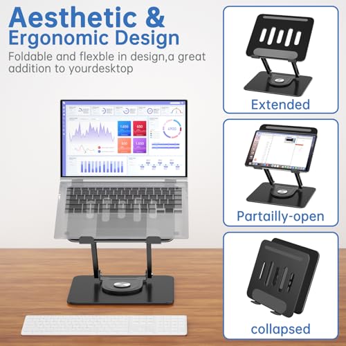Image of Laptop Stand for Desk Adjustable Computer Stand with 360 Rotating Base Ergonomic Laptop Riser Mount for Desk Foldable Protable Computer Desk Fits with MacBook Pro Air,