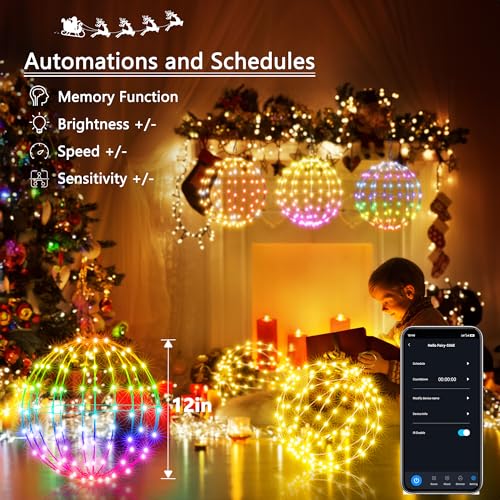Joomer Smart RGB Christmas Hanging Ball Lights, 12in 108 LED Foldable Color Changing Xmas Light, App and Remote Control, Waterproof Outdoor Fairy Globe Lights for Christmas Decor (Non-Connectable) by Joomer - Image 2