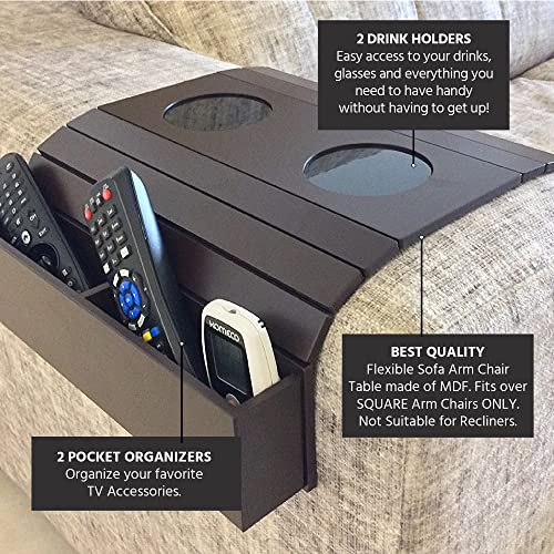 Meistar Foldable Sofa/Couch Arm Side Tray Table With Remote Control, Cellphone And Coffee Cup Holder. (Dark Brown) #TOP3