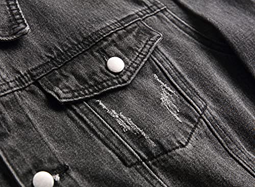 Buluwie Jean Jacket For Men, Fashion Mens Denim Jacket Washed Classic Casual Distressed Ripped Slim Fit Trucker Jacket（803 Black-M） #TOP3