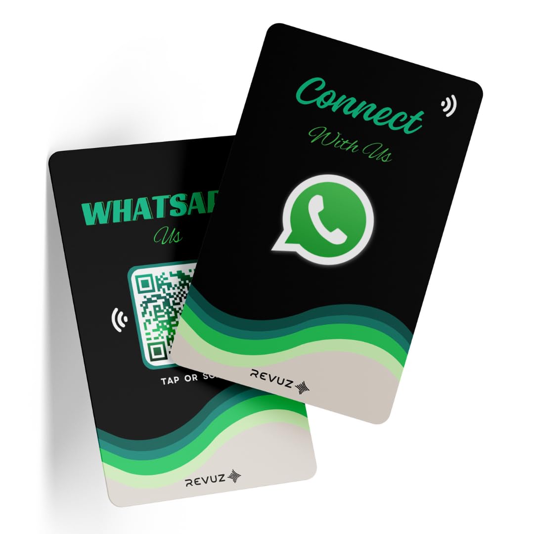Revuz Whatsapp Connect Card | Instant Whatsapp Chat, Groups & Catalog with NFC Tap/QR Code Scan | Professional Business Tool for Shops, Restaurants, Service Providers | Unlimited Taps