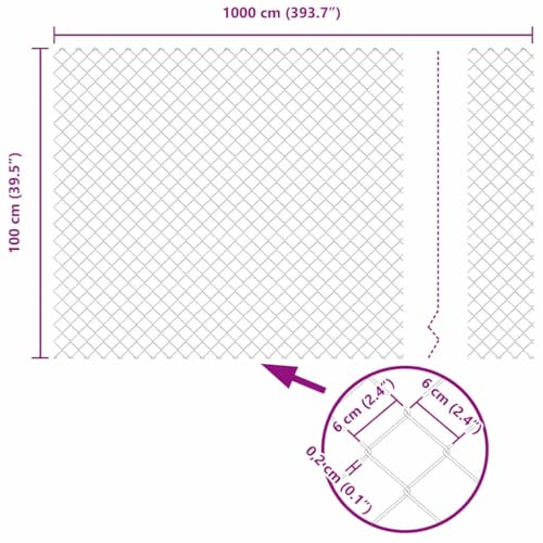 vidaXL Kettenzaun Silber 10 x 1 m Verzinkter Stahl, Garten und Terrasse, robuste UV-best&auml;ndige Materialien, Au&szlig;enzaun, sch&uuml;tzende Grenze f&uuml;r Gewerbe
