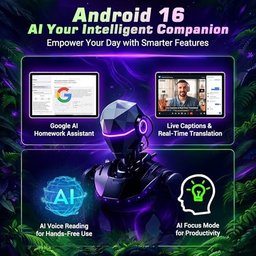 WITFOCUS 2026 Android 16 Tablet 11 Inch 2K IPS 36GB RAM 256GB ROM (1TB TF) with 3-in-1 Keyboard Mouse Stylus Case – T606 8-Core, 8000mAh, Widevine L1, 8+13MP, 5G/2.4G WiFi，PC Experience-Gray