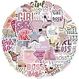 Girl Boss Stickers for Girl, 50pcs Cute Aesthetic Waterproof Vinyl Decal for Women Teen Laptop Water Bottle Guitar Bike Skateboard Luggage Travel Case Phone
