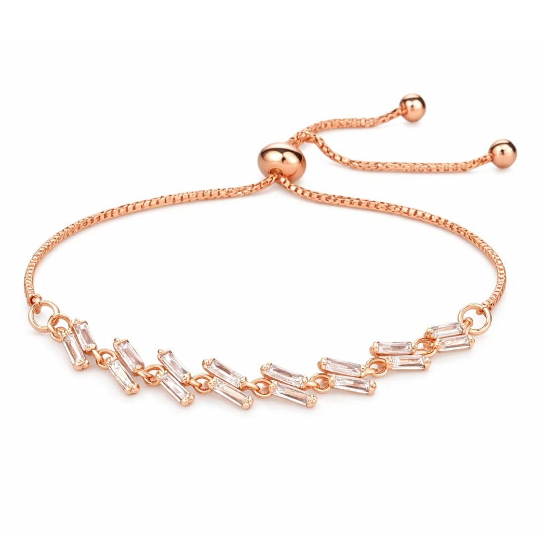 Rose Gold Plated Hexagon Shape with American Diamond Adjustable Bracelet for Women and Girls | Anti- Tranish | Anti -Allergy | Office Wear-image-11