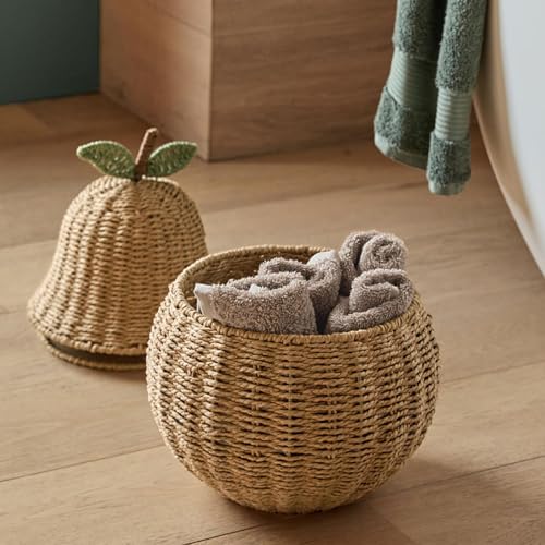 Cesta de almacenamiento tejida con forma de pera y tapa 4