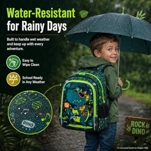 Image of Boys Backpack, 16 inch Dinosaur Kids Bookbag with Lunch Box, 3Pcs Dino School Backpacks for Elementary Preschool Kindergarten (Green)