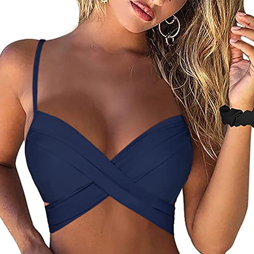 Hilor Women's Underwire Bikini Top Criss Cross Swimsuits Retro Push Up Bathing Suit Swim Tops2